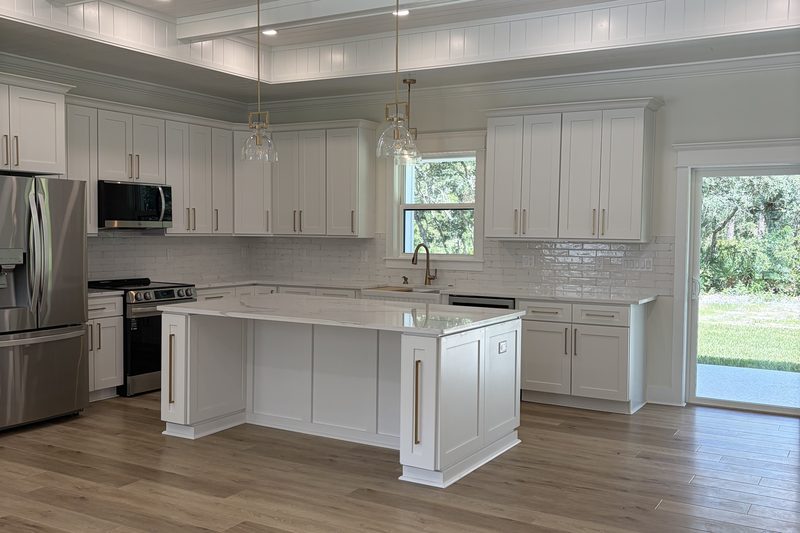 Kitchen island and counters cleaned on a routine visit